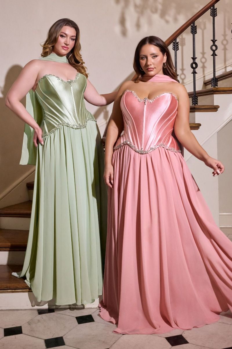 Luxe Strapless Satin Corset with Crystal Bodice and Chiffon Skirt (CD668C)