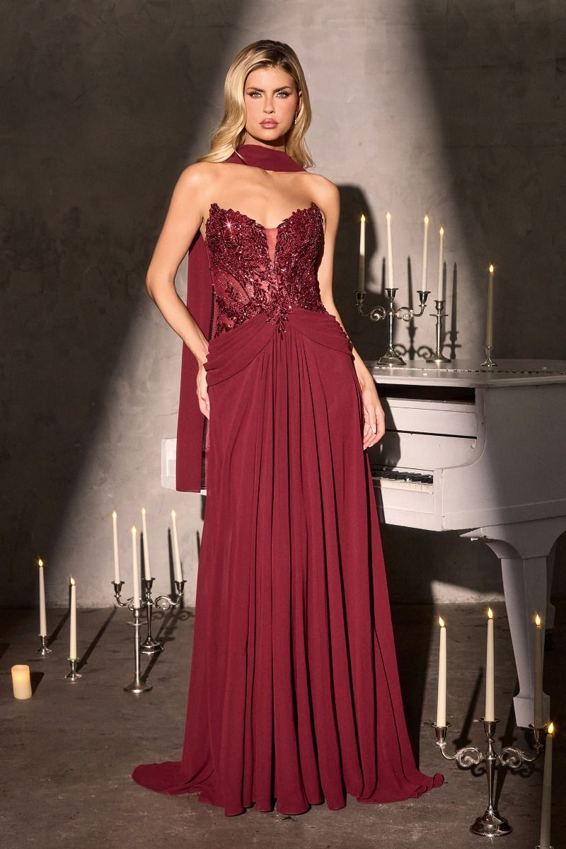Sweetheart Illusion Neckline with Embellished Bodice A-Line Dress (CD673)