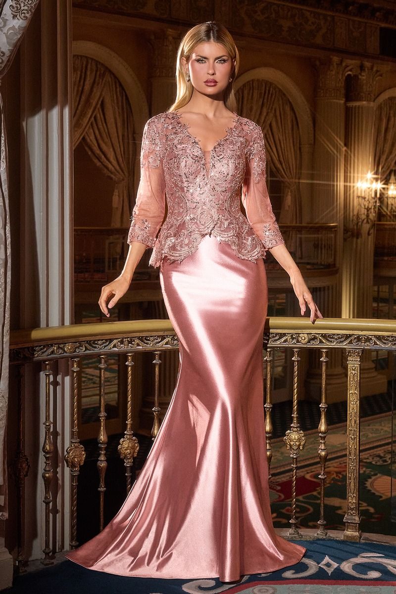 Peplum Lace Bodice with V-Neckline and Three Quarter Sleeves (CD720)