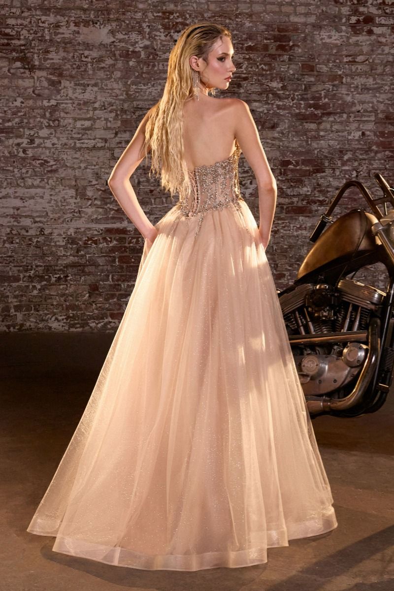 A-Line Evening Gown With Dazzling Crystal Beadwork (CD721)