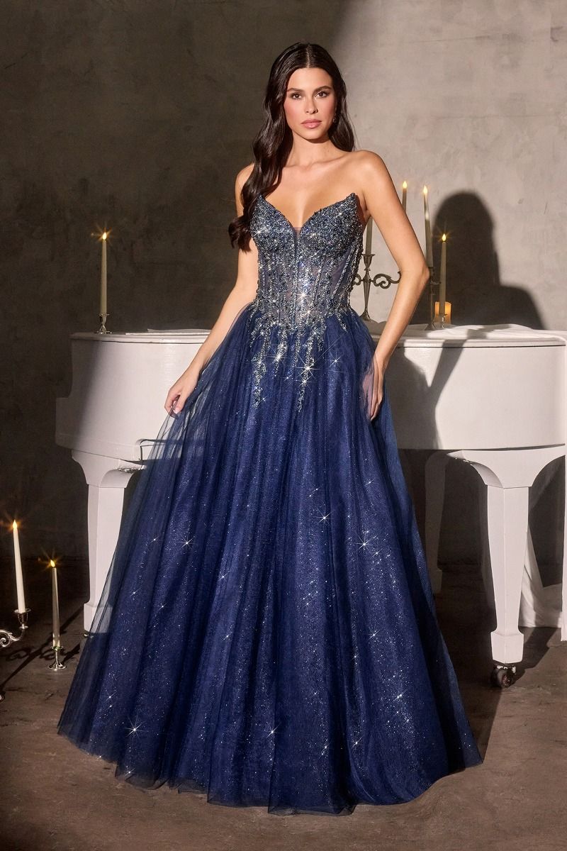 A-Line Evening Gown With Dazzling Crystal Beadwork (CD721)