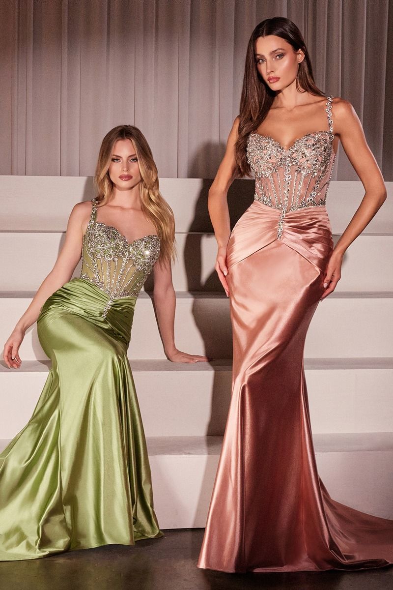 Crystal Embellished Fitted Satin Dress (CD757)