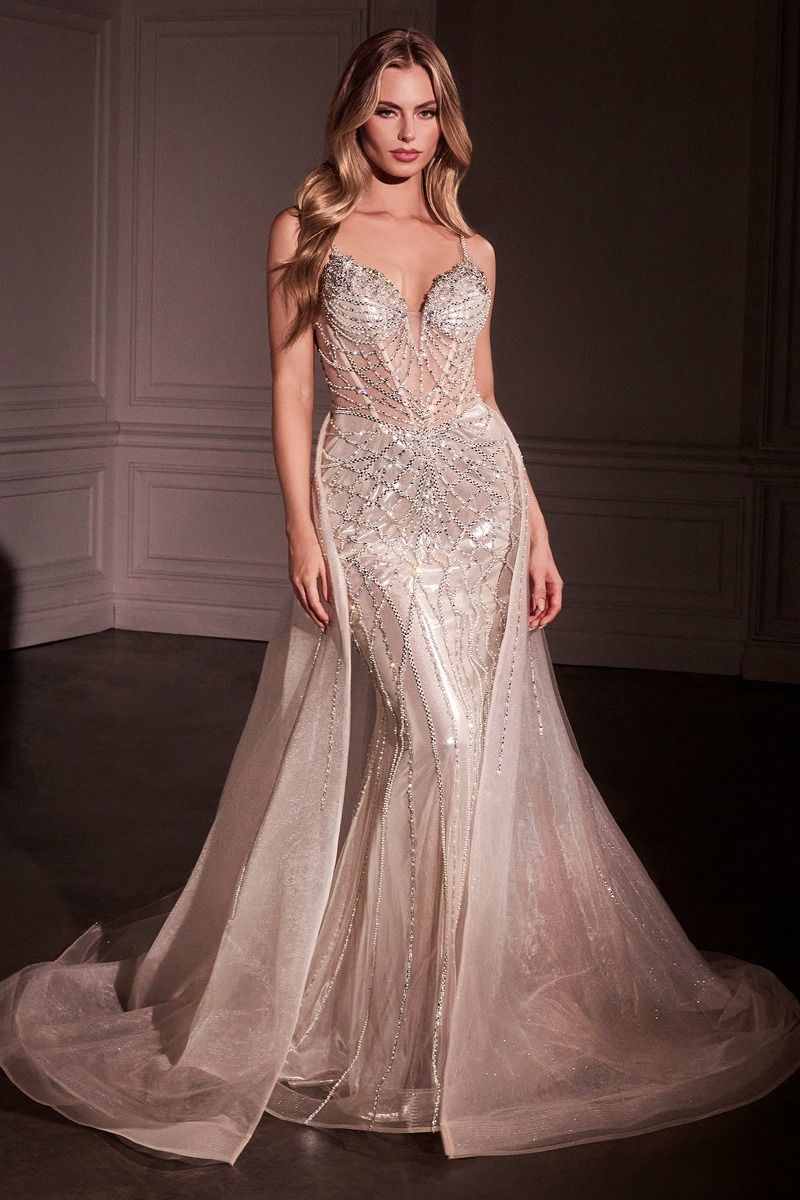 Radiant Sweetheart Beaded Corset with Fitted Tulle Gown and Overskirt (CD763)