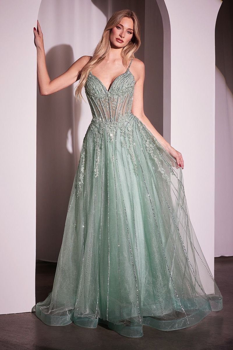 Crystal Embellished A-Line Tulle Dress (CD786)