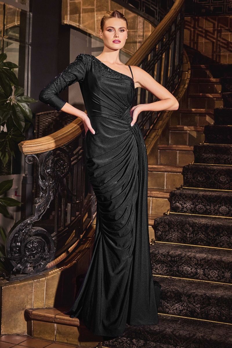 One Shoulder Stretch Satin Fitted Gown (CD787)