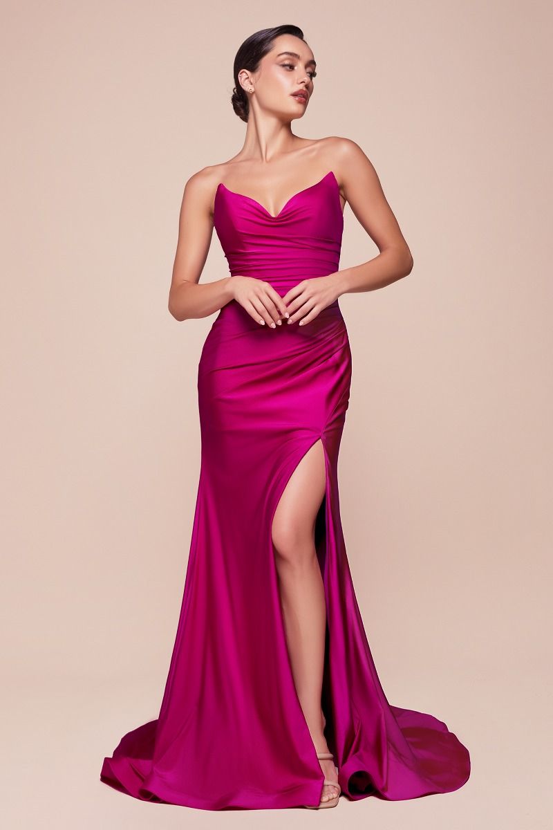Strapless Stretch Satin Fitted Dress (CD791)