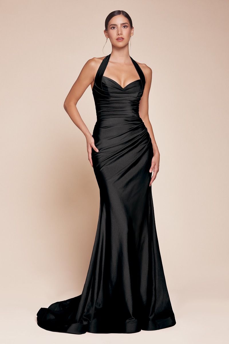 Halter Stretch Spandex Fitted Gown (CD796C)