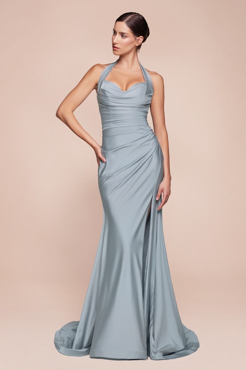 Halter Stretch Spandex Fitted Gown (CD796C)