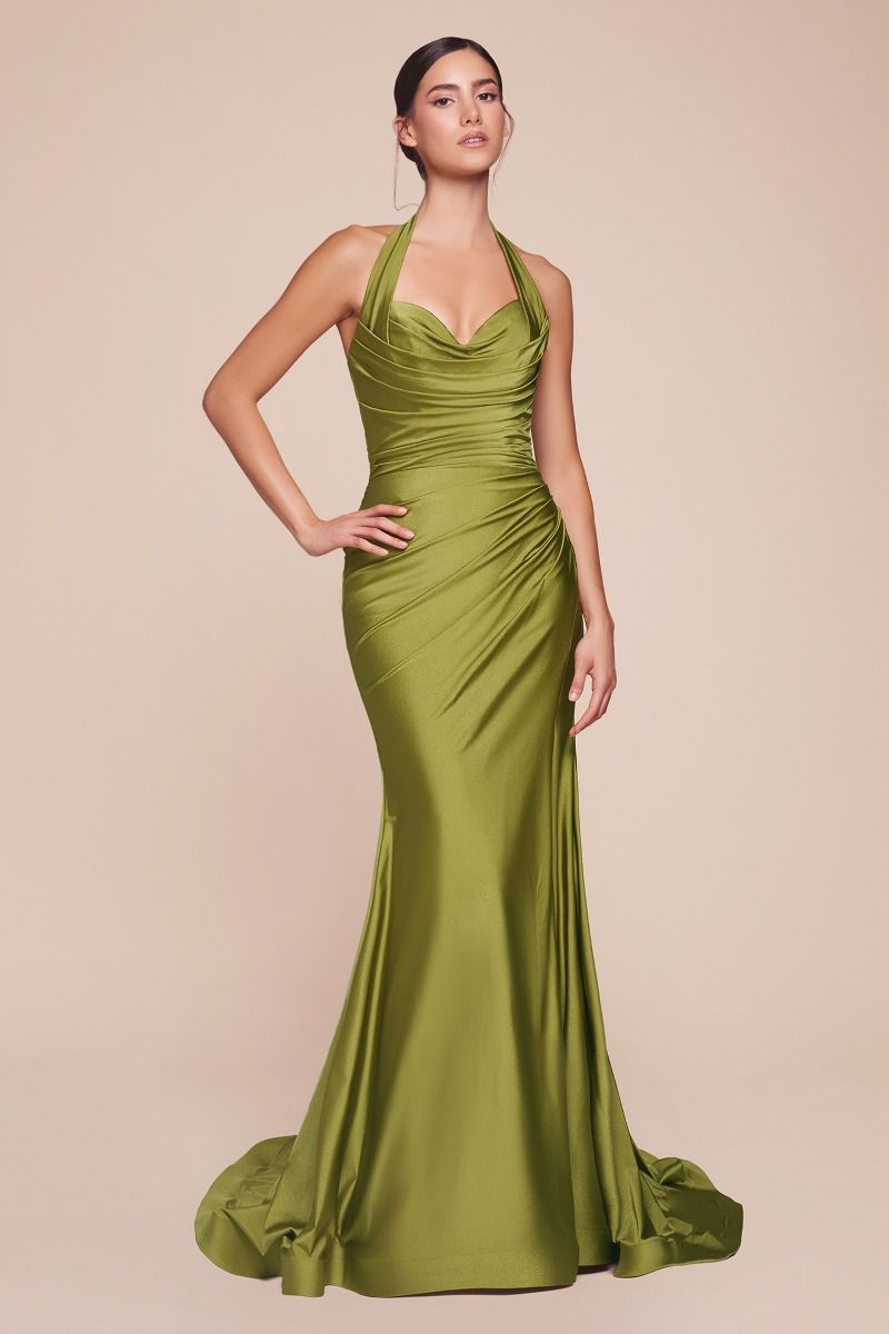 Stretch Satin Halter Fitted Dress (CD796)