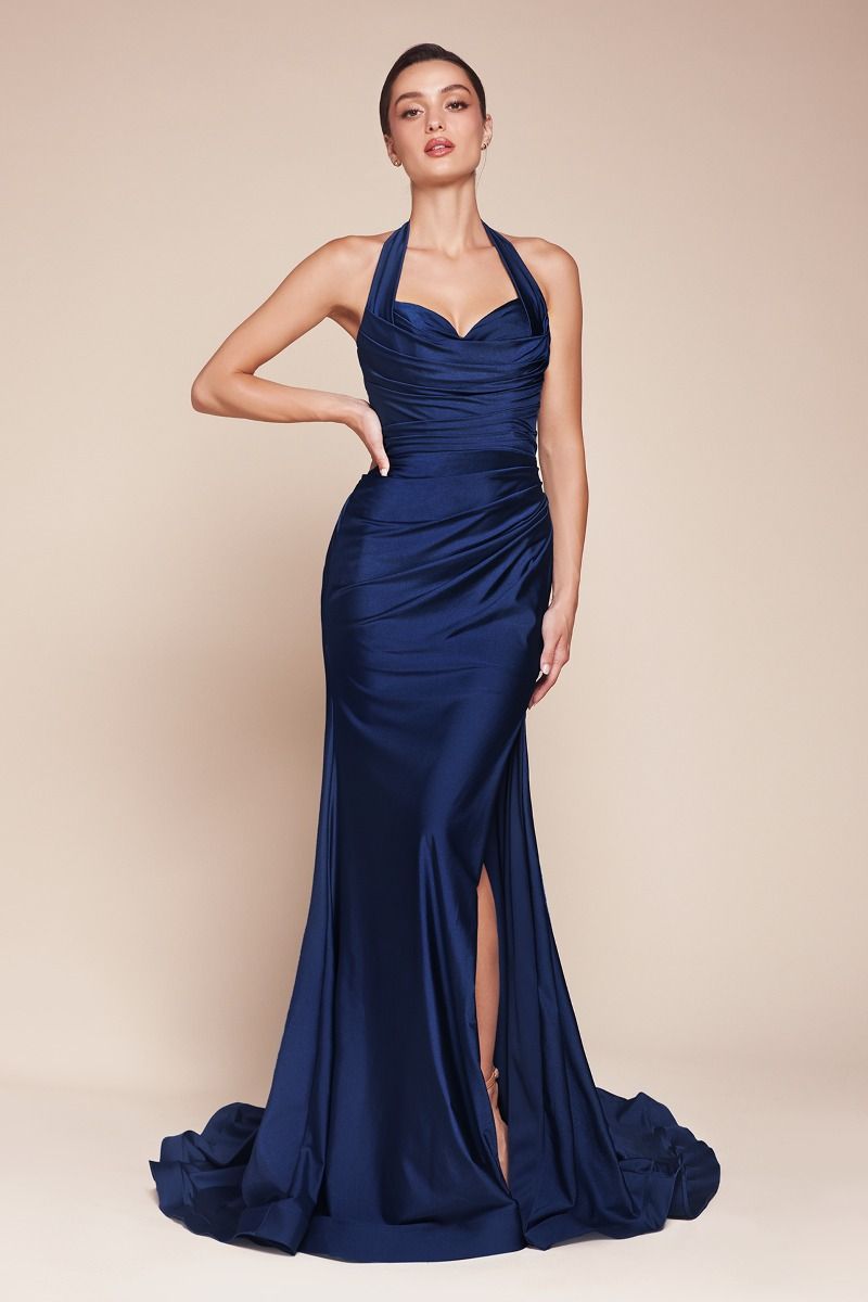 Halter Stretch Spandex Fitted Gown (CD796C)