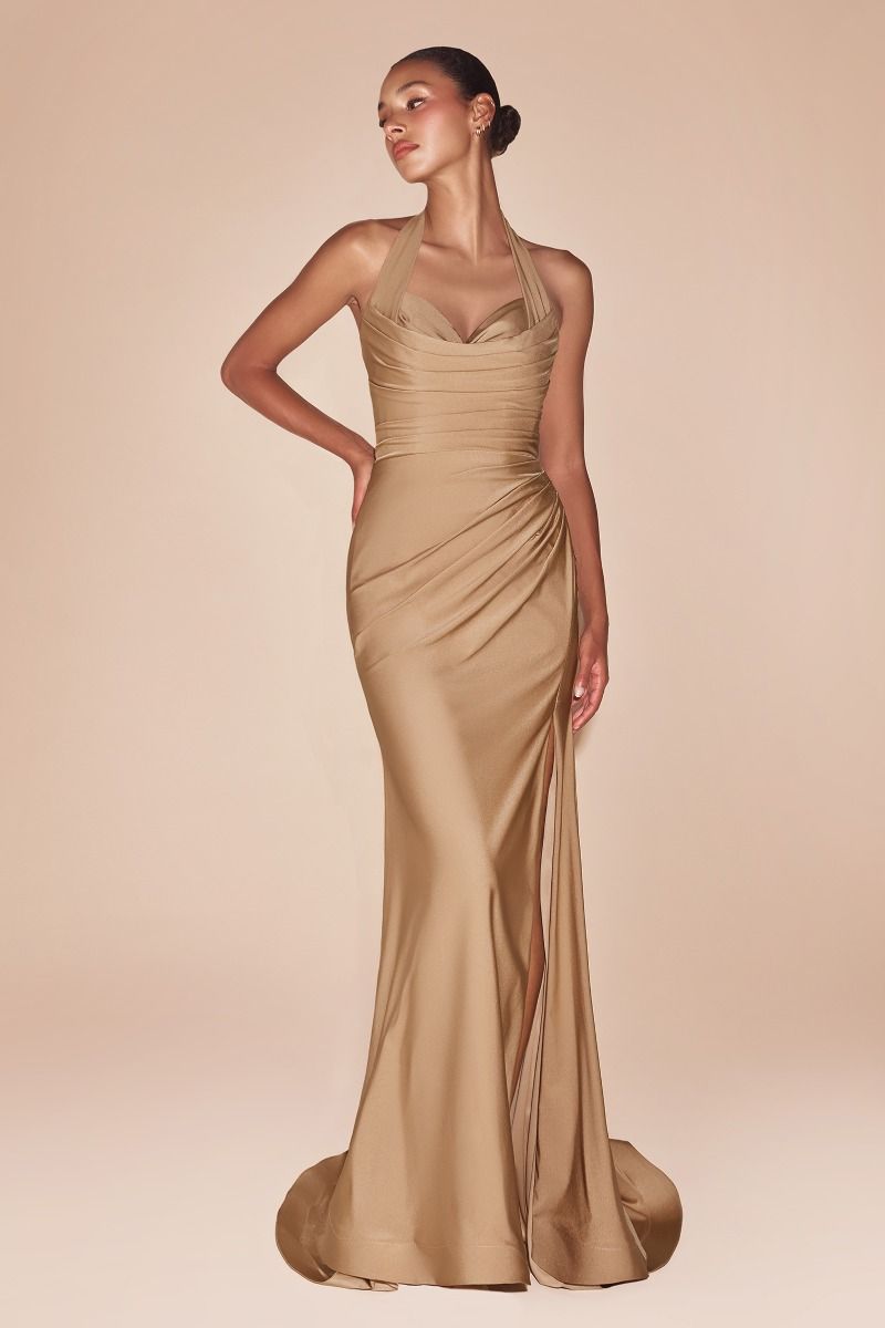 Halter Stretch Spandex Fitted Gown (CD796C)