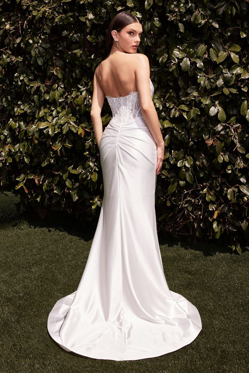 Strapless Satin & Lace Off White Dress (CD797W)