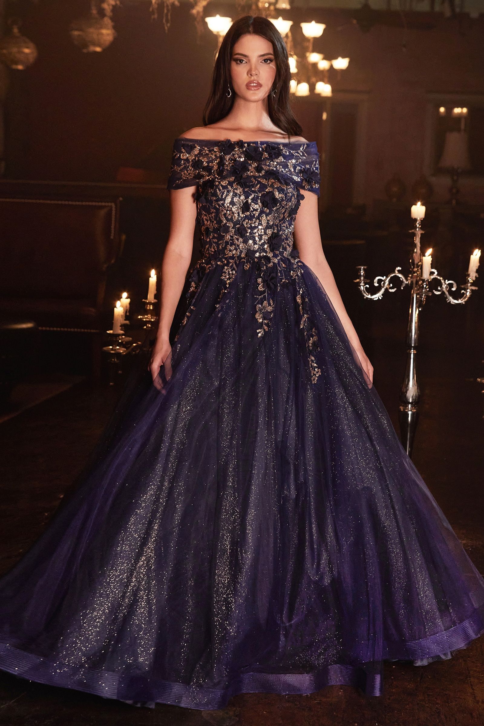 Strapless Glitter Layered Tulle Ball Gown (CD955)