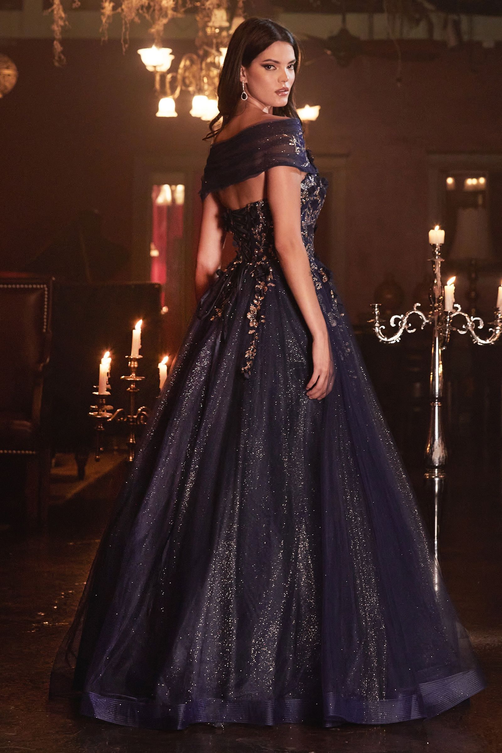 Strapless Glitter Layered Tulle Ball Gown (CD955)