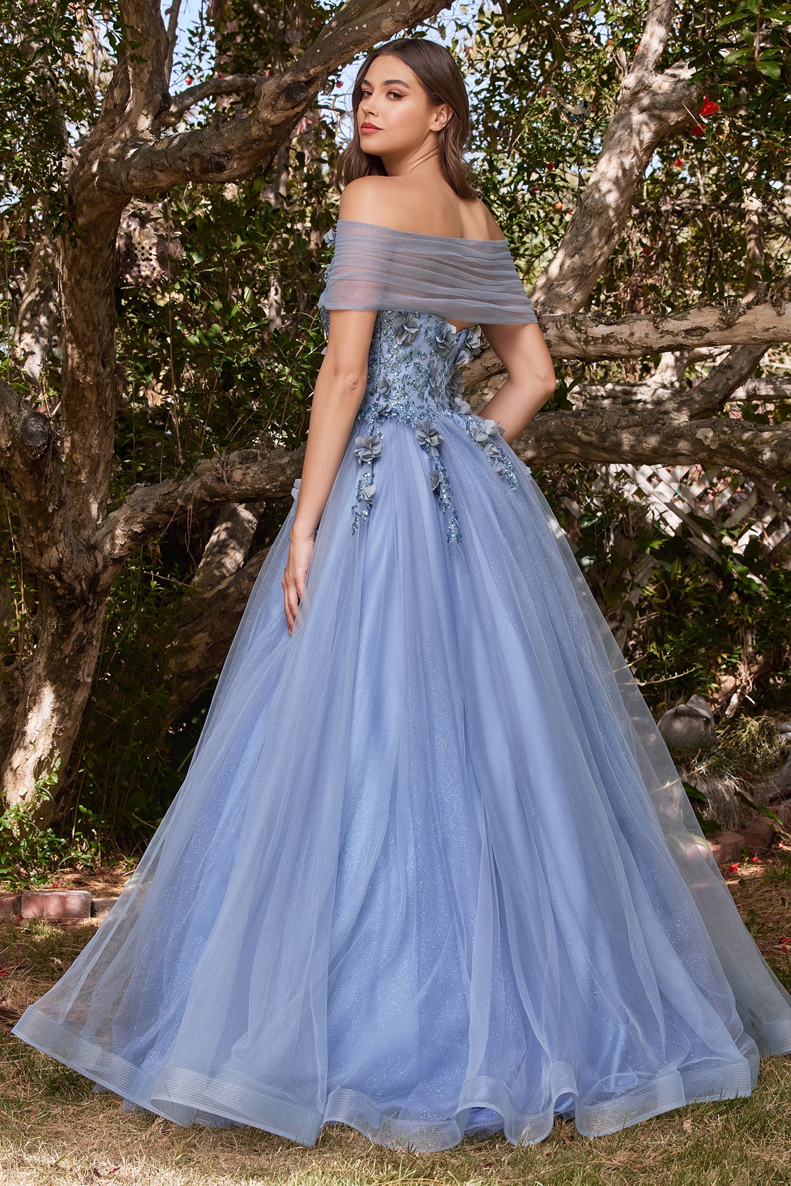 Strapless Glitter Layered Tulle Ball Gown (CD955)