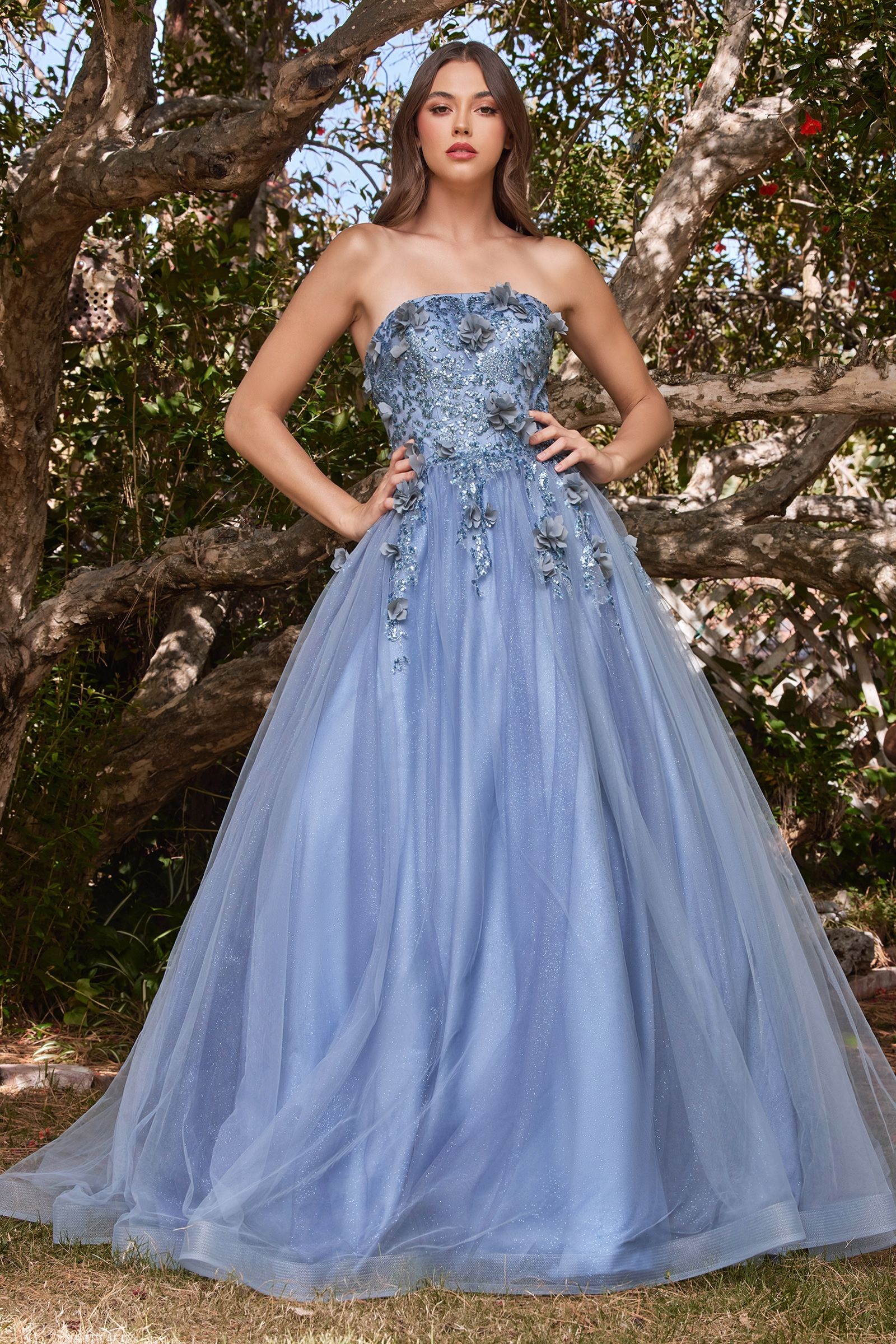 Strapless Glitter Layered Tulle Ball Gown (CD955)