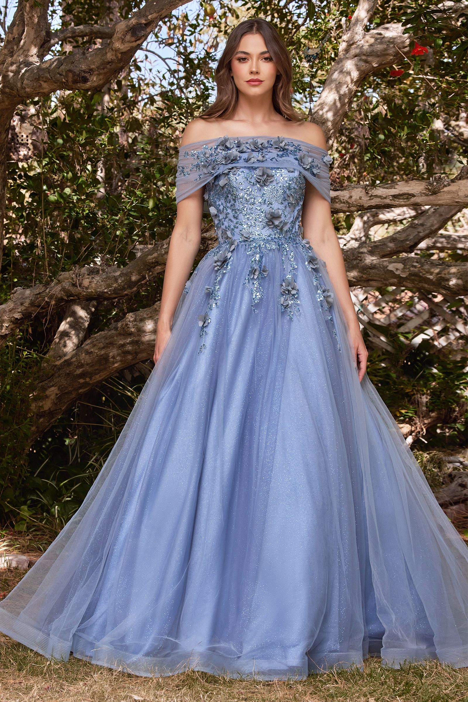 Strapless Glitter Layered Tulle Ball Gown (CD955)