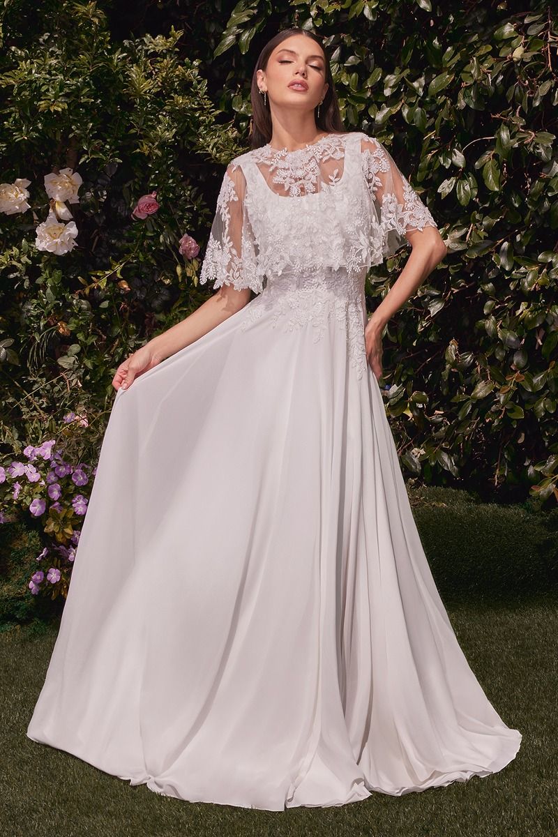 A-Line Chiffon Bridal Gown With Removable Cape (CDS503W)