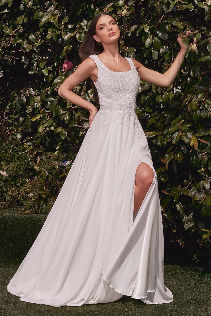 A-Line Chiffon Bridal Gown With Removable Cape (CDS503W)