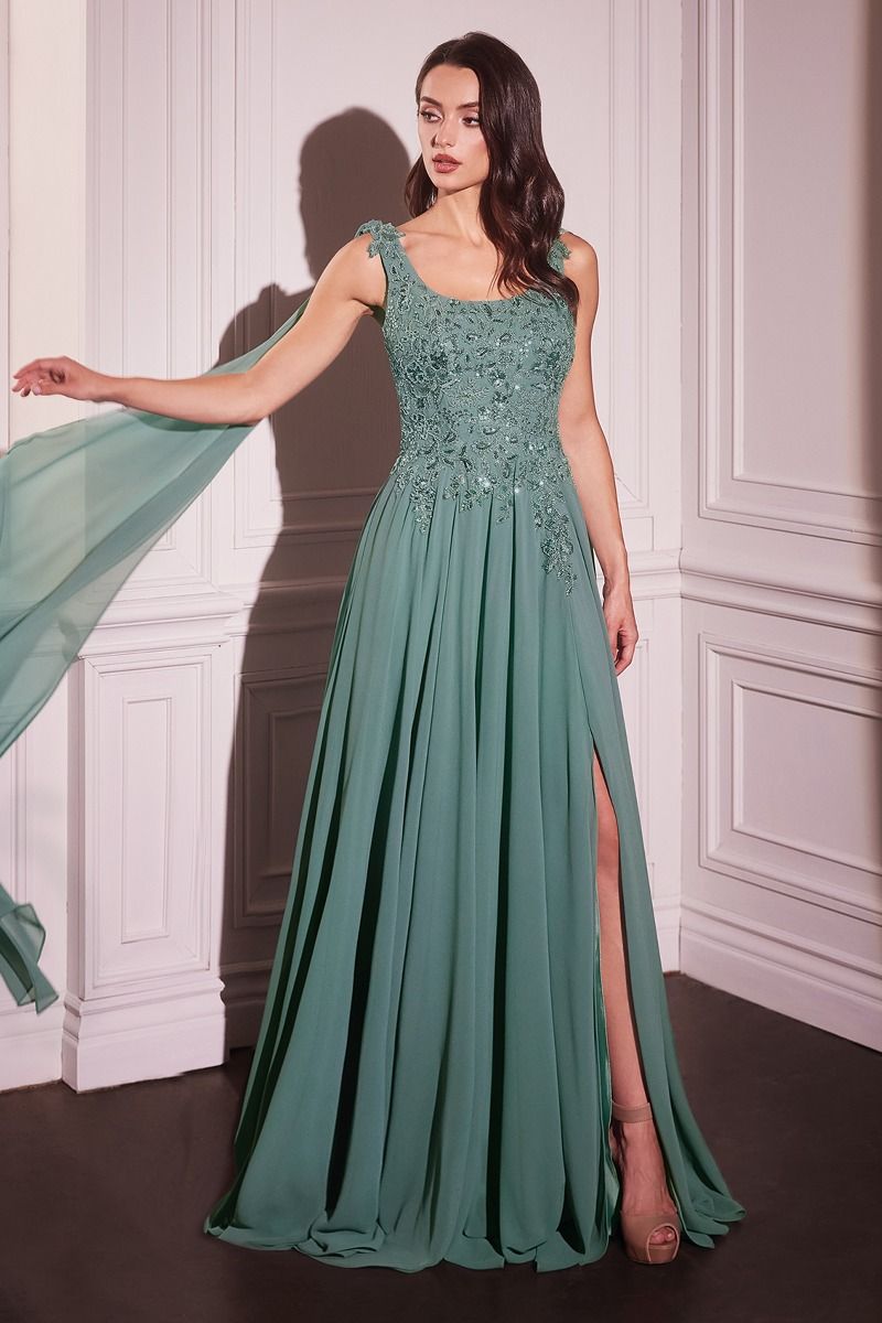 Chiffon A-Line Gown & Long Cape Sleeves (CDS509)