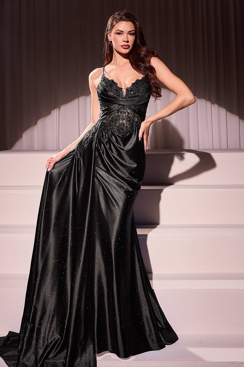 Fitter Satin and Lace Evening Gown (CDS524)