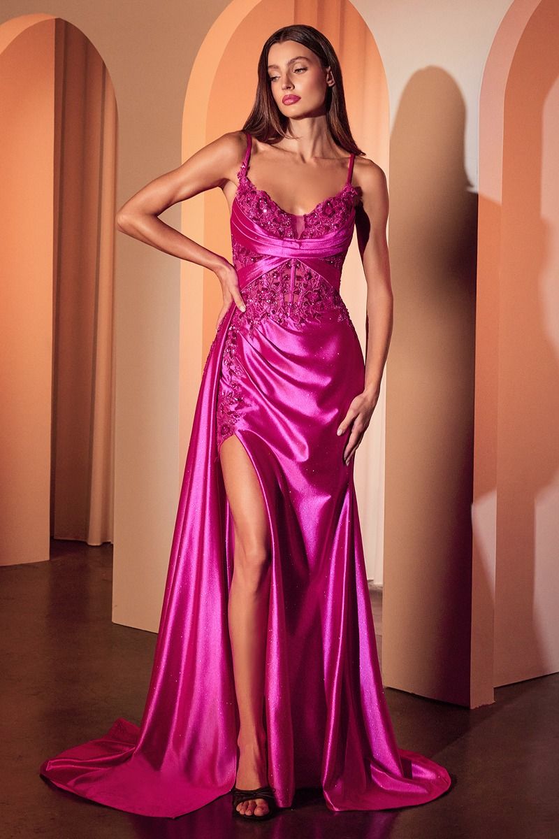 Fitter Satin and Lace Evening Gown (CDS524)