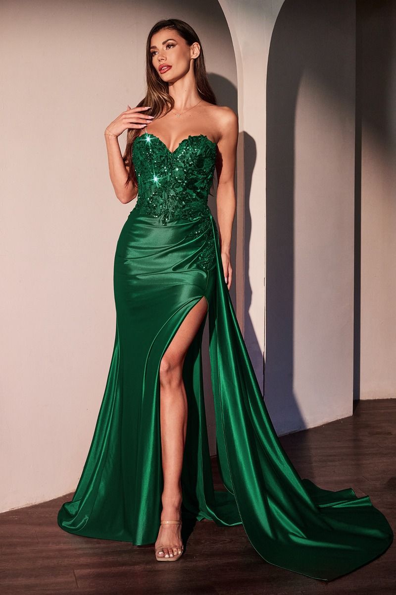 Radiant Strapless Sweetheart Beaded Corset with Fitted Satin Slit (CDS530)