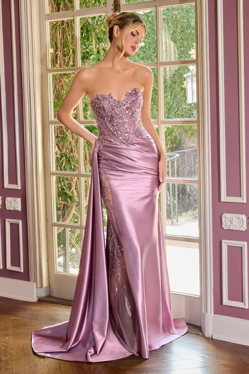 Beaded Illusion Corset with Sweetheart Neckline and High Slit Gown (CDS565)