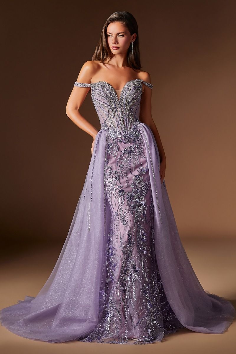 Celestial Embellished Mermaid Gown with Detachable Overskirt (CDS570)