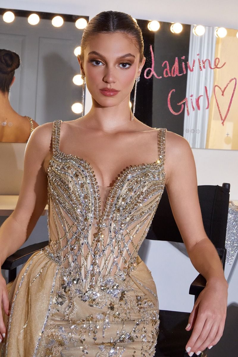 Celestial Embellished Mermaid Gown with Detachable Overskirt (CDS570)