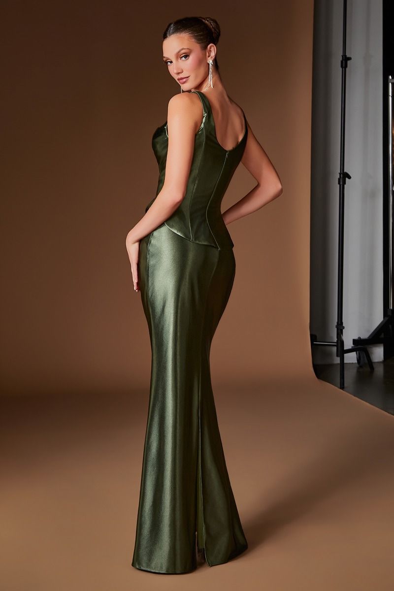 Square-Neck Satin Gown with Asymmetrical Draping (CH2604)