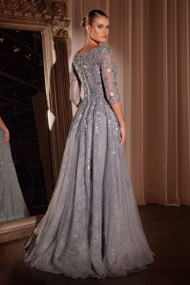 Refined Lace Bodice with High Neckline and A Line Tulle Skirt (CK2401)