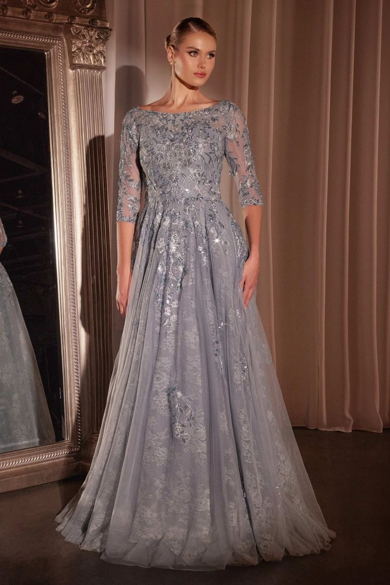 Refined Lace Bodice with High Neckline and A Line Tulle Skirt (CK2401)