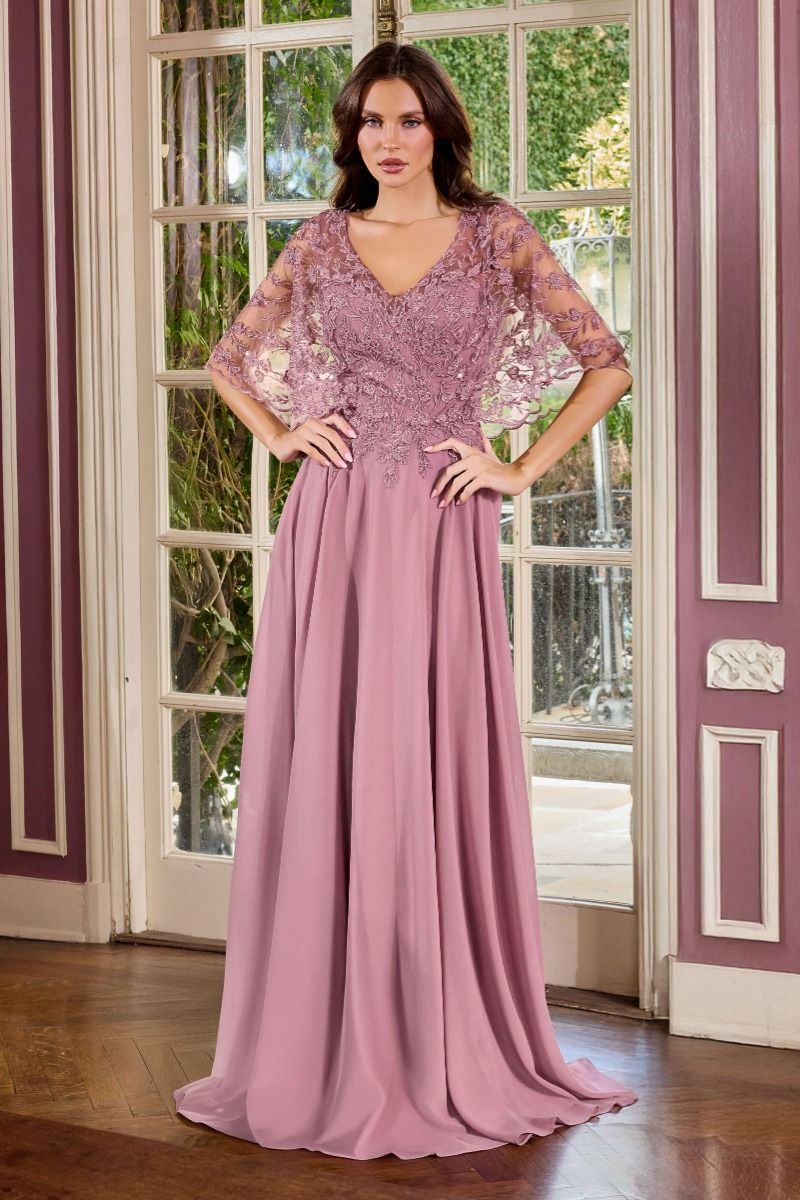 Exquisite Lace Cape Sleeve Chiffon-A Line Gown (CL10)