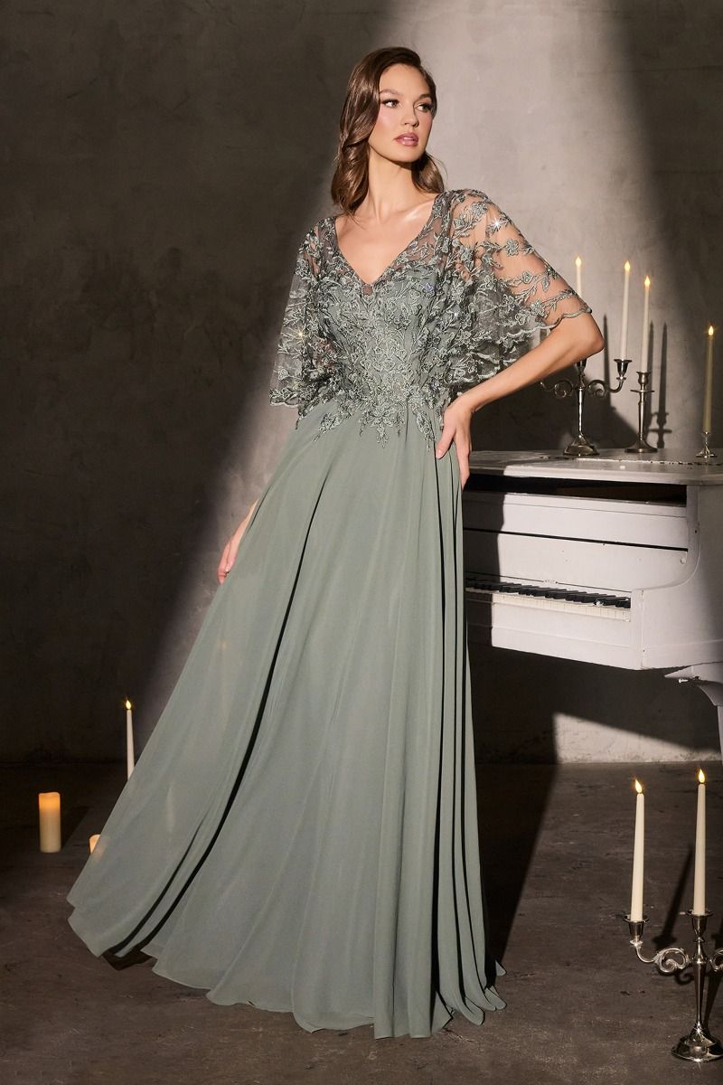 Exquisite Lace Cape Sleeve Chiffon-A Line Gown (CL10)
