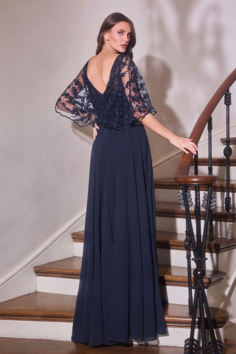 Exquisite Lace Cape Sleeve Chiffon-A Line Gown (CL10)