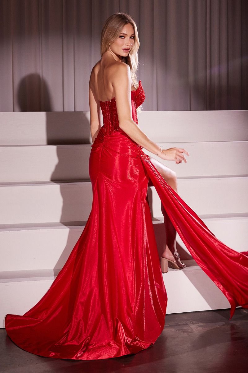 Strapless Stretch Taffetta Fitted Gown (CM369)