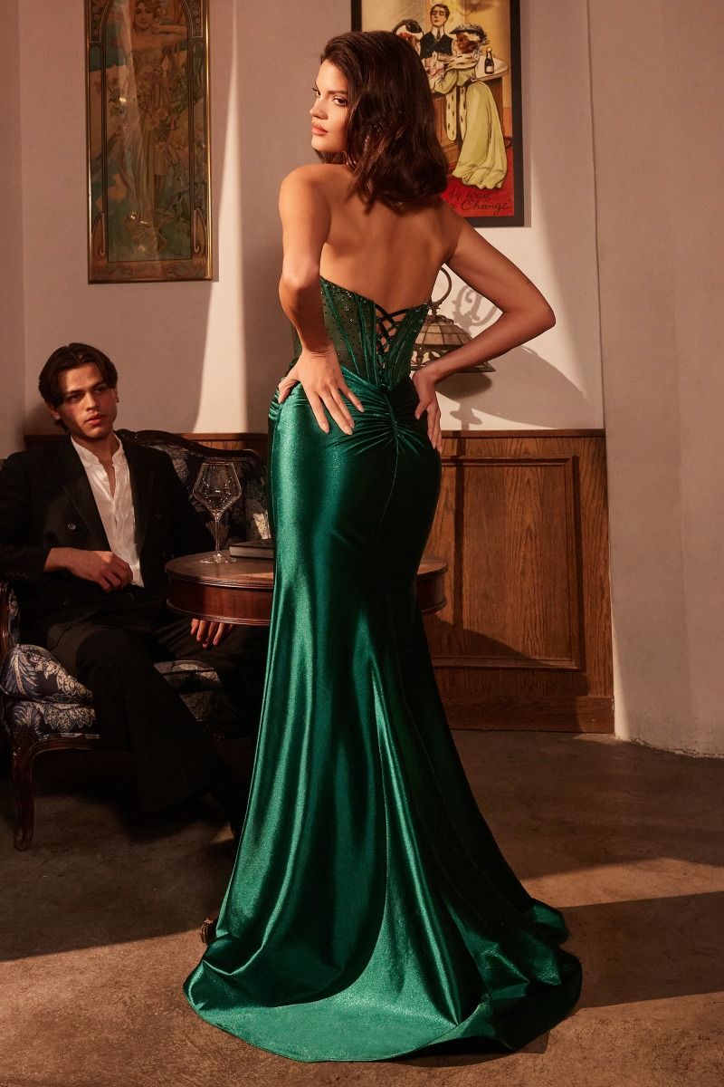 Dazzling Strapless Sweetheart Beaded Corset with Fitted Satin Slit (CM378)