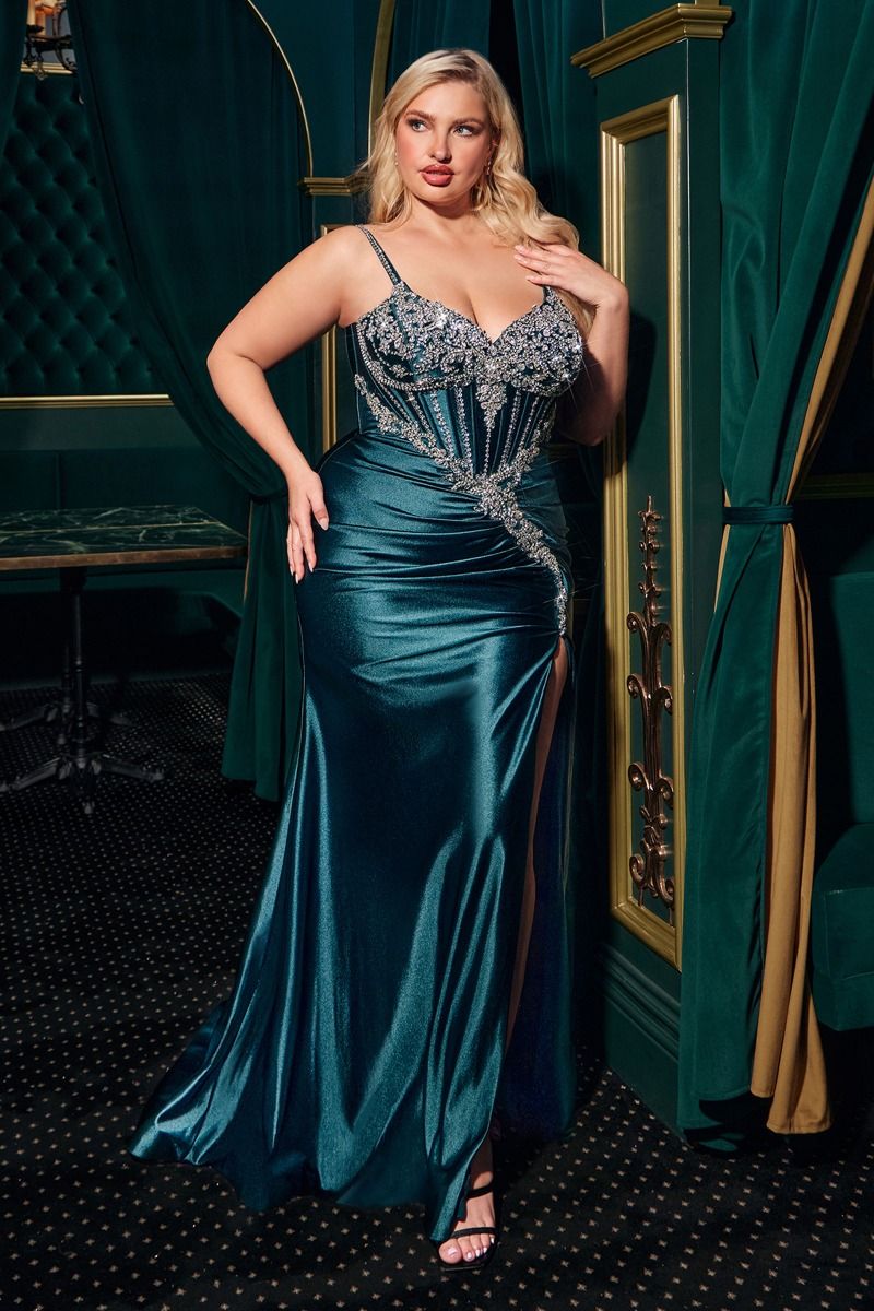 Fitted Crystal & Satin Bodycon Dress (CM383C)