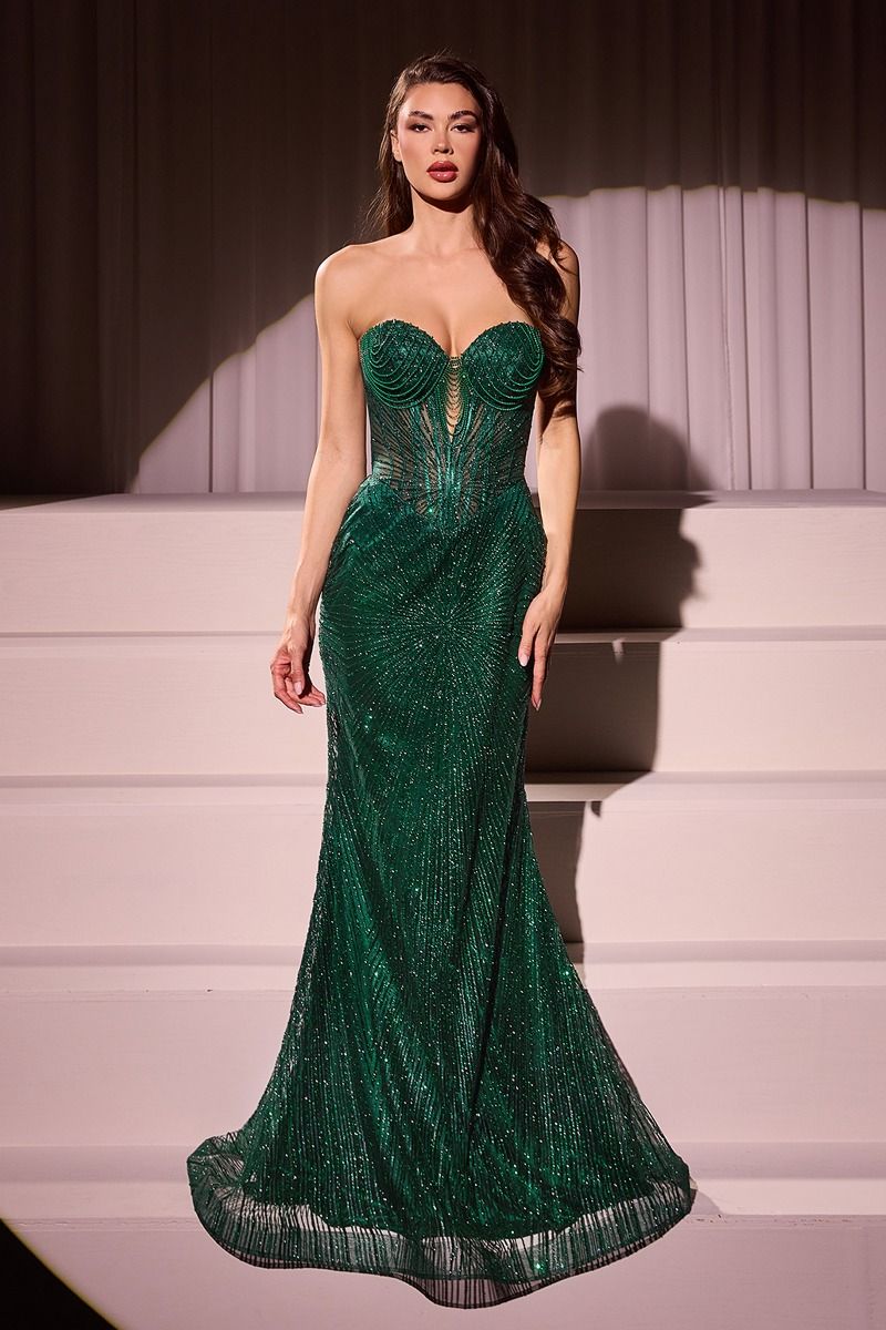 Strapless Glitter Embellished Gown (J871)