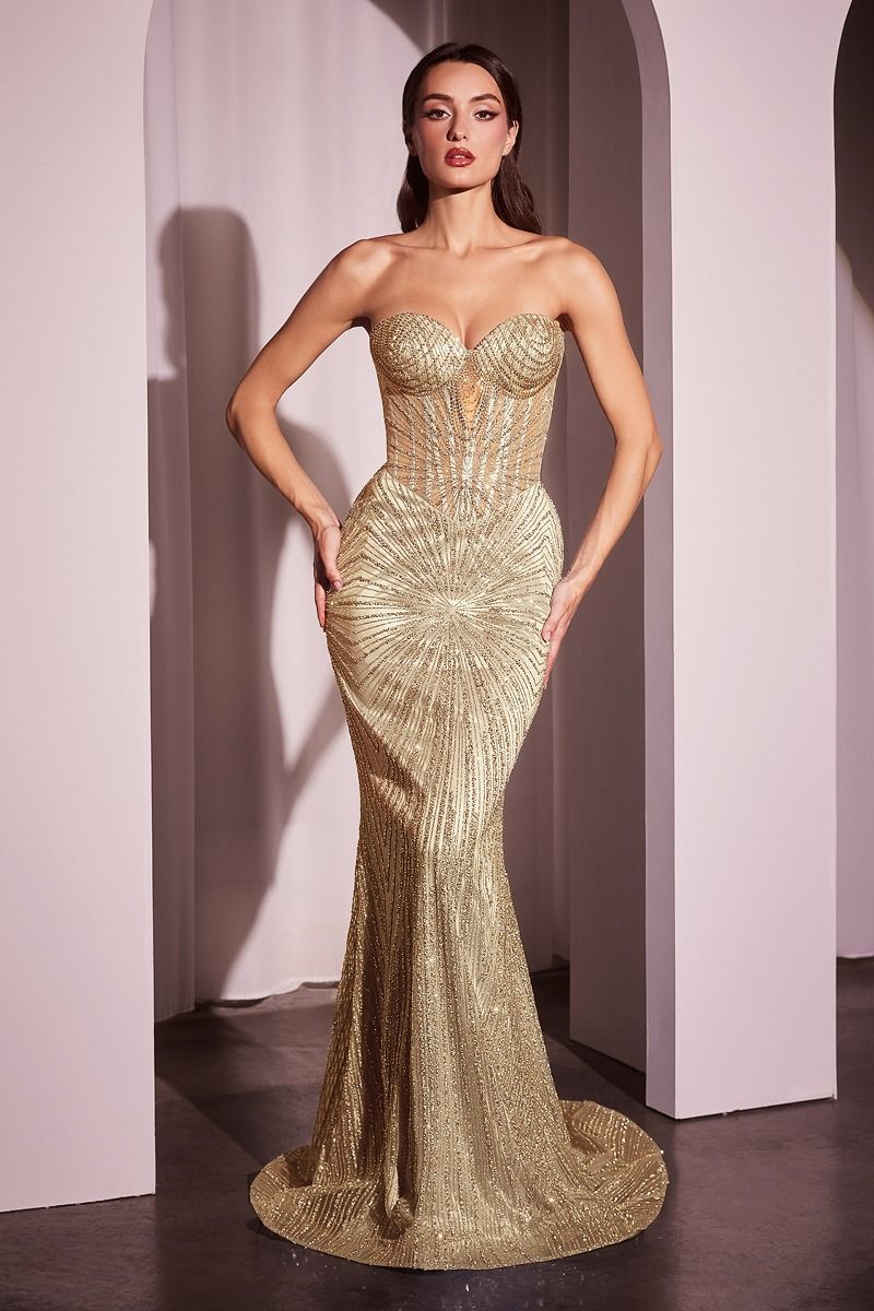 Strapless Glitter Embellished Gown (J871)