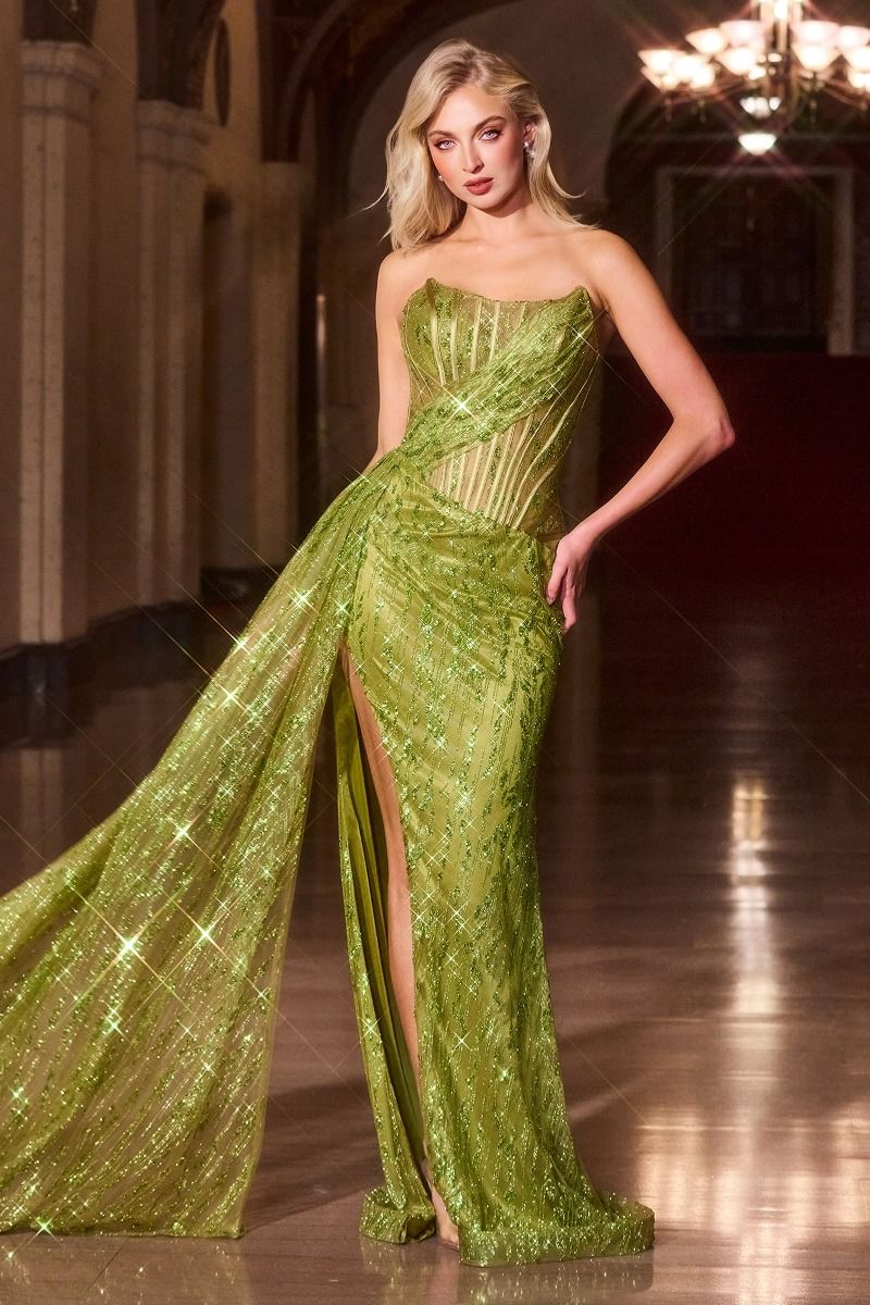 Strapless Fitted Glitter Embellished Gown (J872)