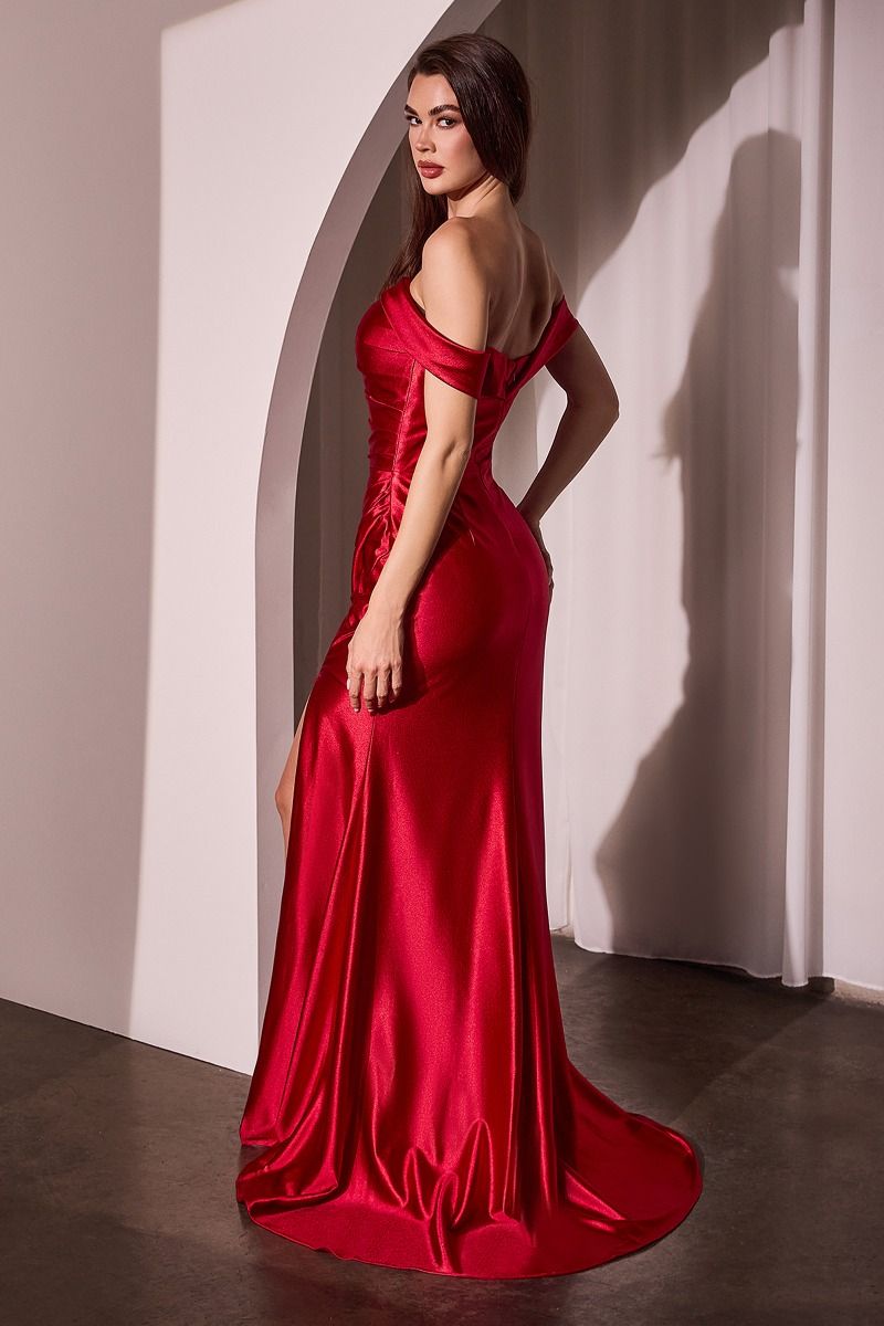 Glistening Satin Off The Shoulder Gown (J877)