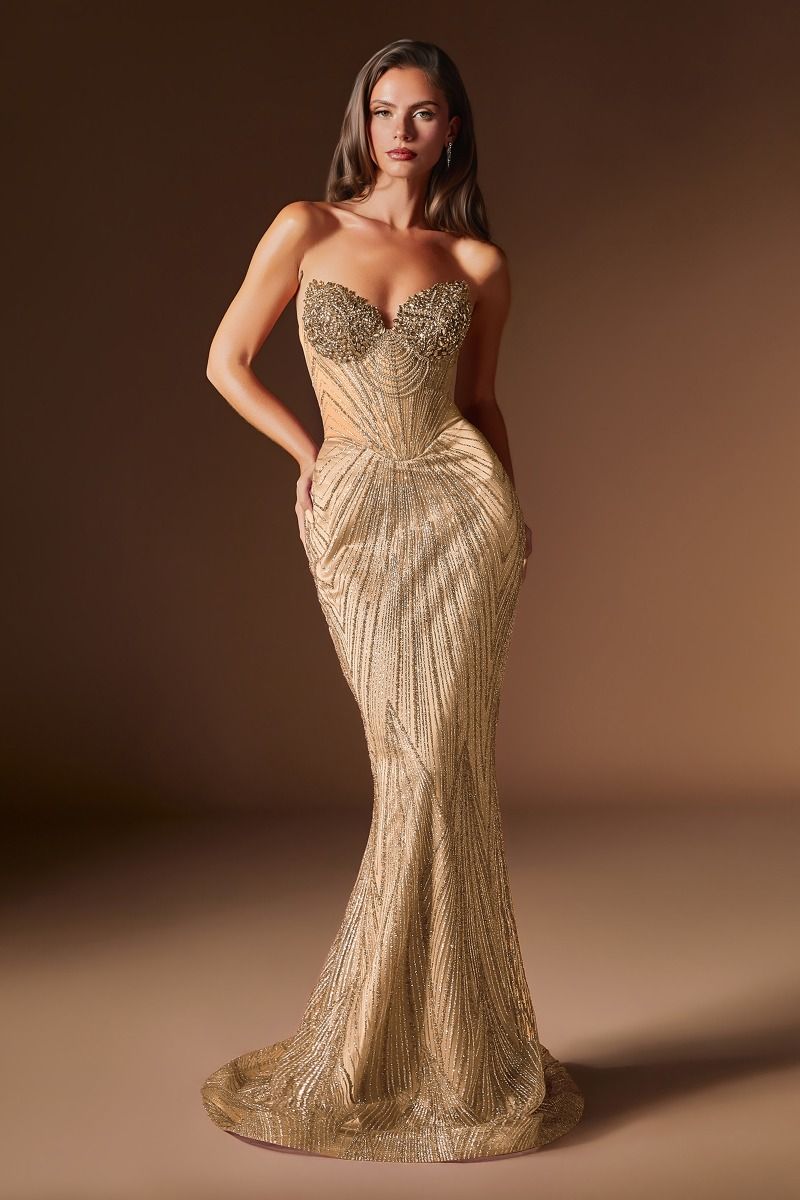 Sweetheart Crystal Beaded Fitted Gown with Sheer Corset (J903)