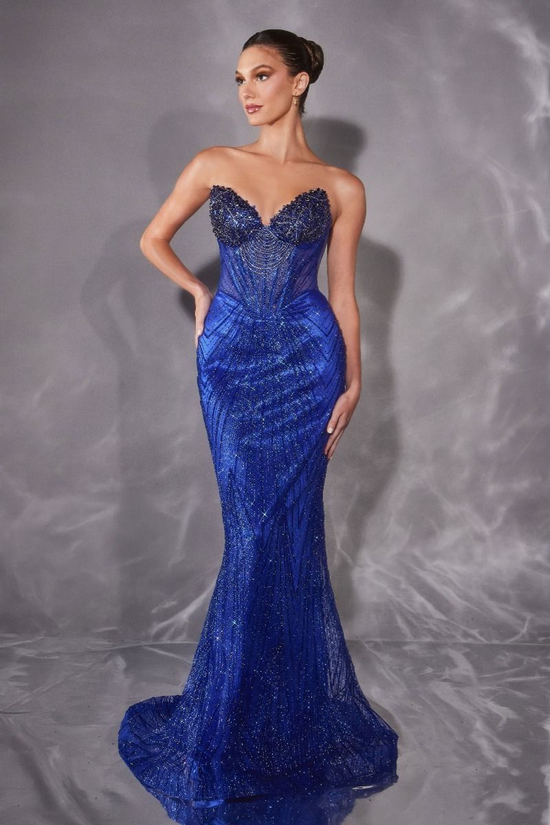 Sweetheart Crystal Beaded Fitted Gown with Sheer Corset (J903)
