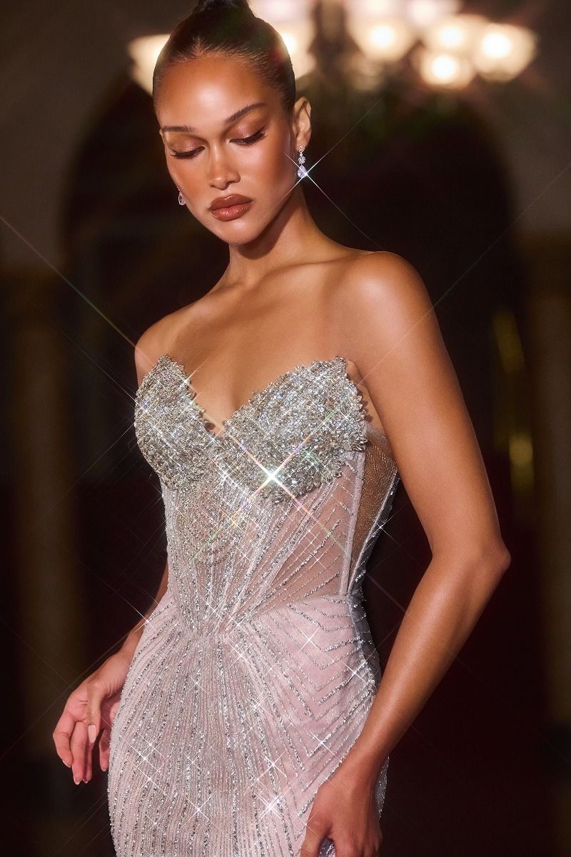 Sweetheart Crystal Beaded Fitted Gown with Sheer Corset (J903)