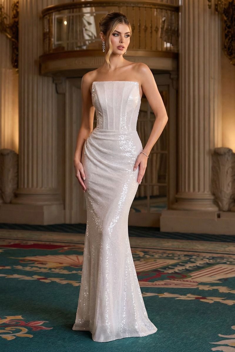 Strapless Sequin Mermaid Gown with Sheer Side Detail