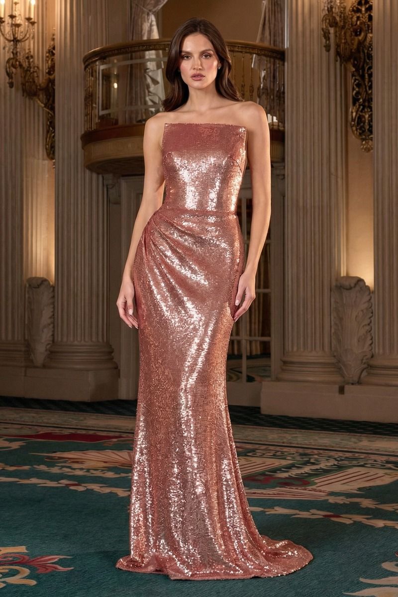 Strapless Sequin Mermaid Gown with Sheer Side Detail
