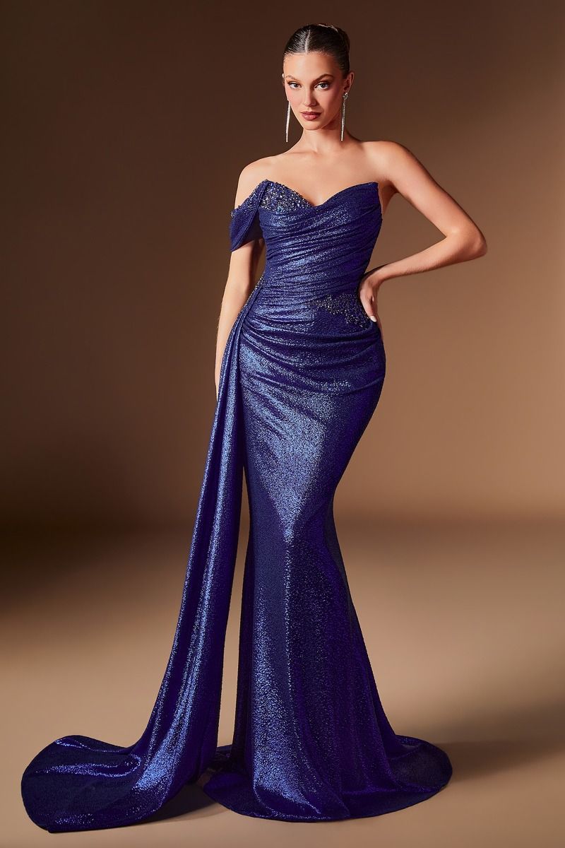 One Shoulder Metallic Fitted Dress With Sash (J913)