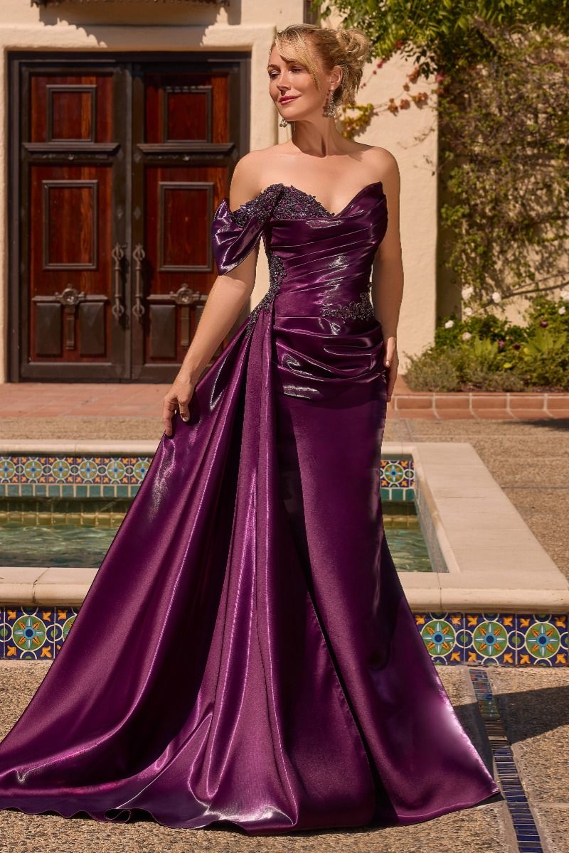 Asymmetric Embellished Satin Mermaid Gown (J916)